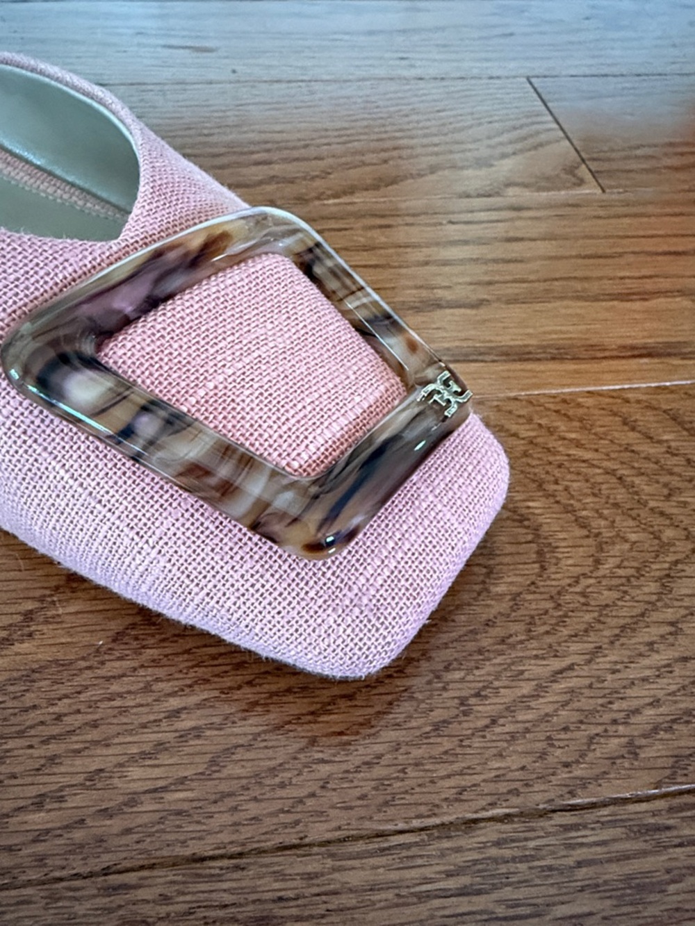 Sam Edelman Pink Square-Toe Slip-On Mules with Marbled Buckle - Picture 3 of 6